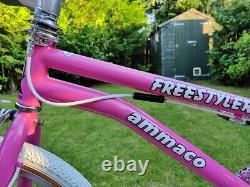 1987 AMMACO FREESTYLER Pink White Classic Old School BMX Bike Bicycle Stunt USA