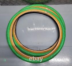 80's Haro Freestyle Tyres In Green 20x1.75 Old School BMX