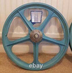 Acorn BMX Mag Wheels Aqua Blue. 1980's Old School BMX. Not Skyway Tuffs. Minty