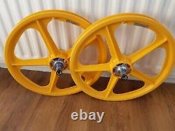 New Skyway Tuff 2 Wheels 5 Spoke Metal Flange & Kool Stop Pads Old School Bmx