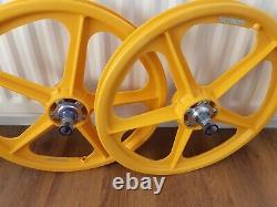 New Skyway Tuff 2 Wheels 5 Spoke Metal Flange & Kool Stop Pads Old School Bmx