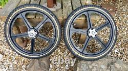 New Skyway Tuff 2's with Alloy look Kool caps and comp 3 tyres. Old School BMX
