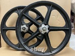 OLD SCHOOL VINTAGE BMX ORIGINAL ALLOY HUBBED SKYWAY TUFF WHEELS 2's BLACK