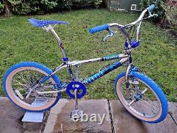 Old School BMX Bike Chrome Blue USA Retro Vintage Freestyler Bicycle Mid Skool