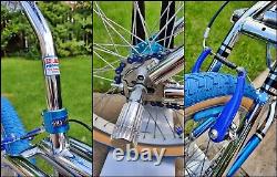 Old School BMX Bike Chrome Blue USA Retro Vintage Freestyler Bicycle Mid Skool