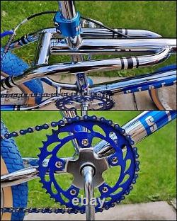 Old School BMX Bike Chrome Blue USA Retro Vintage Freestyler Bicycle Mid Skool