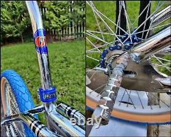 Old School BMX Bike Chrome Blue USA Retro Vintage Freestyler Bicycle Mid Skool