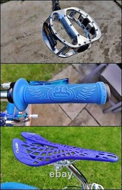 Old School BMX Bike Chrome Blue USA Retro Vintage Freestyler Bicycle Mid Skool