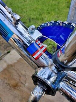 Old School BMX Bike Chrome Blue USA Retro Vintage Freestyler Bicycle Mid Skool