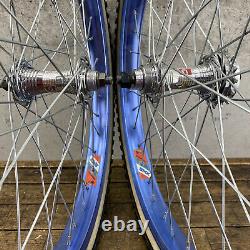 Old School BMX GT Race Lace Hubs Ambrosio Rims 20 36h BLUE Wheel Set
