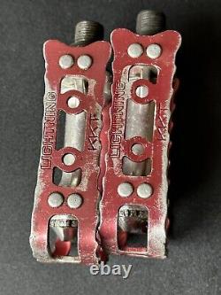Old School Bmx Kkt Lightning Pedals Red 9/16 Genuine 80's
