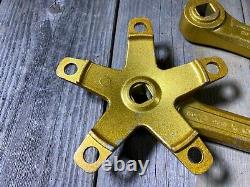 Old School Bmx MX Sr Sakae Crankset 170mm Gold Metal Flake Made In Japan Nos