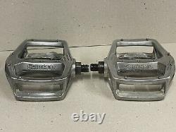 Old School Vintage Bmx Original Shimano DX Platform Pedals In Natural Silver