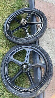 Skyway Tuff 2 Old School BMX Mag Wheels 20 Black With Tyres Tubes Very Good Set