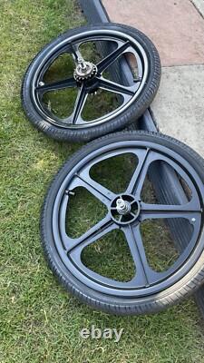 Skyway Tuff 2 Old School BMX Mag Wheels 20 Black With Tyres Tubes Very Good Set