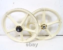 Skyway Tuff Wheels II Old School BMX Bike Wheel Set Off White Used Marked GC
