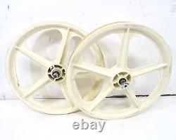 Skyway Tuff Wheels II Old School BMX Bike Wheel Set Off White Used Marked GC