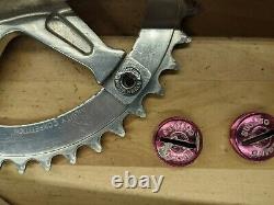 Sugino Mighty Competition Track BMX crankset Old School 42T with pink dustcaps O1