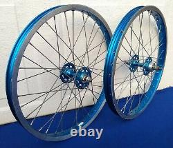 Vintage 80s Sunshine & Sansin Hubs & Araya Rims Blue Wheels Used Old School Bmx