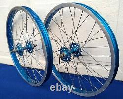 Vintage 80s Sunshine & Sansin Hubs & Araya Rims Blue Wheels Used Old School Bmx