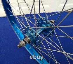 Vintage 80s Sunshine & Sansin Hubs & Araya Rims Blue Wheels Used Old School Bmx