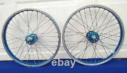 Vintage 80s Sunshine & Sansin Hubs & Araya Rims Blue Wheels Used Old School Bmx