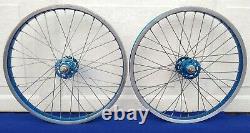 Vintage 80s Sunshine & Sansin Hubs & Araya Rims Blue Wheels Used Old School Bmx