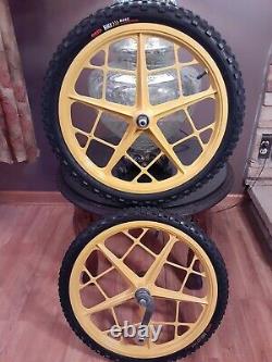 Vtg Mongoose Motomag 11's BMX wheel Set/Rims & Tires, Bendix Coaster, Oldschool