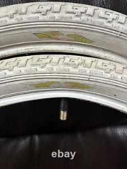 WHITE 80s GT TYRES 20 x 1.75 Old School BMX