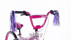 Vélo BMX Huffy Go Girl 20 rose pour filles, montage facile et rapide, 6-9 ans + Pompons